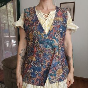 Vintage Multicolored Two Way Boho Vest Size Large